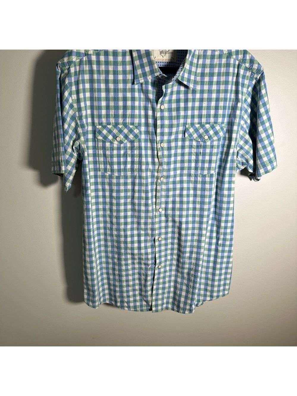 Mens Blue Green Plaid Casual Shirt
